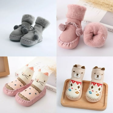 WARMSHOP Newborn Cartoon Animal Boys Girls Leather Soft Sole Anti-Skid Warm Sock Slippers Slip-On Loafer Shoes